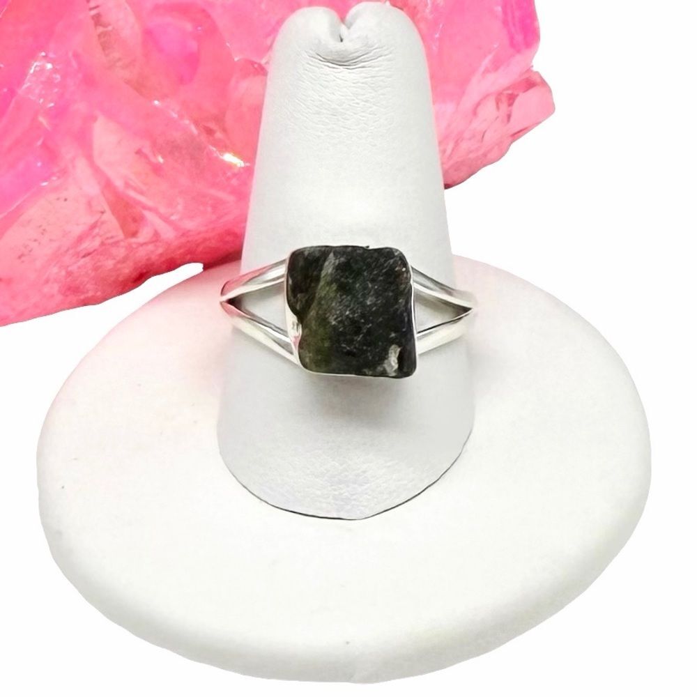 Moldavite Ring Size 9 Solid 925 Sterling Silver